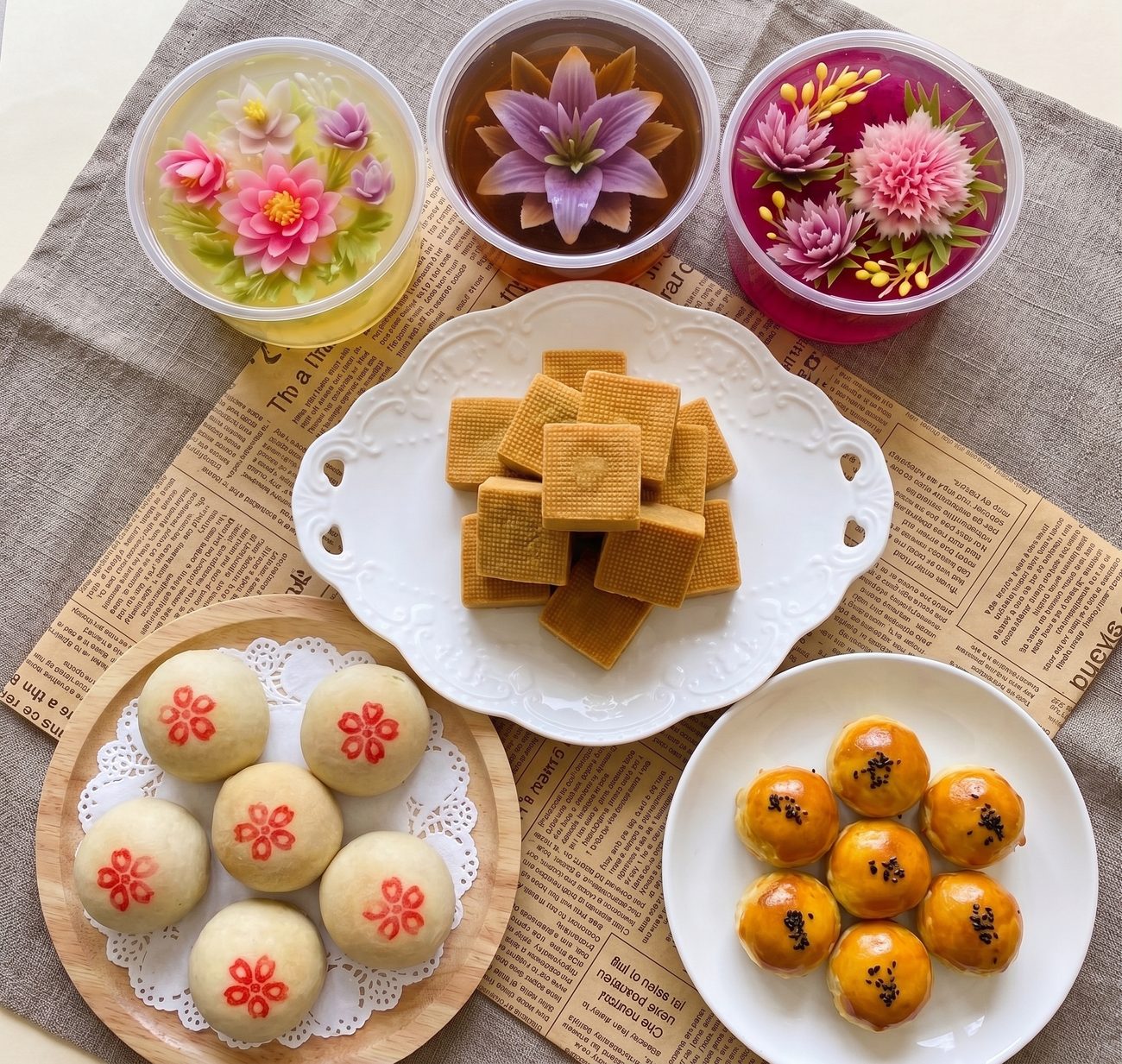 青青手作烘焙作品——果凍花、鳳梨酥、小月餅與蛋黃酥