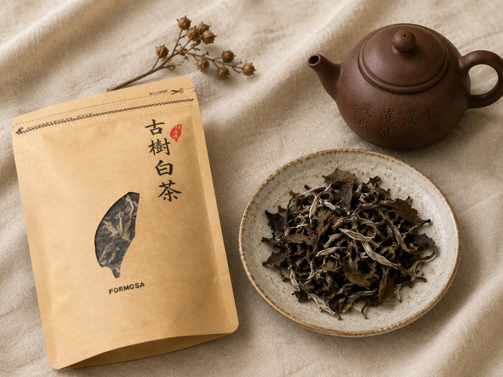 古樹白茶──牛皮紙茶包與古樹白茶乾茶葉